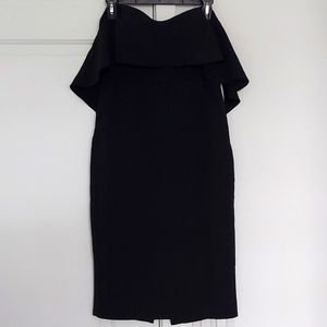 Black strapless caped dress